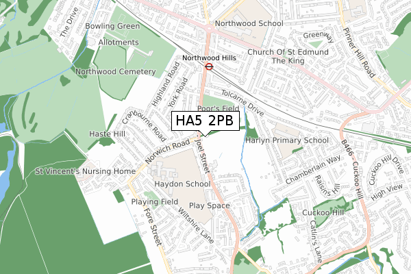 HA5 2PB map - small scale - OS Open Zoomstack (Ordnance Survey)