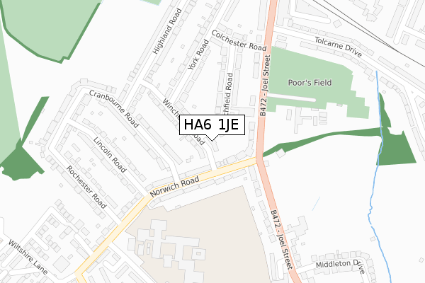 HA6 1JE map - large scale - OS Open Zoomstack (Ordnance Survey)