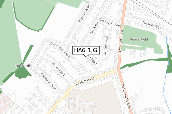 HA6 1JG map - large scale - OS Open Zoomstack (Ordnance Survey)