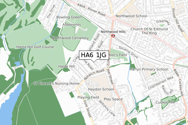 HA6 1JG map - small scale - OS Open Zoomstack (Ordnance Survey)