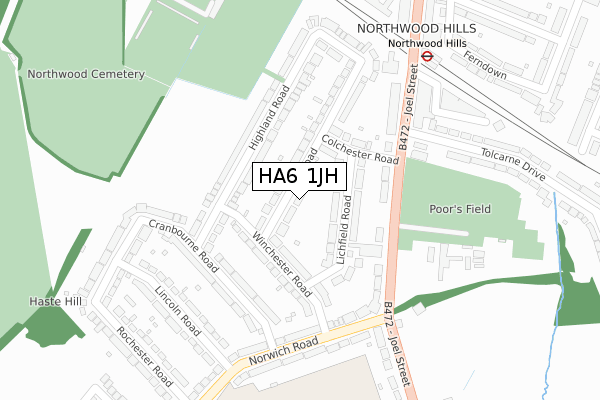 HA6 1JH map - large scale - OS Open Zoomstack (Ordnance Survey)