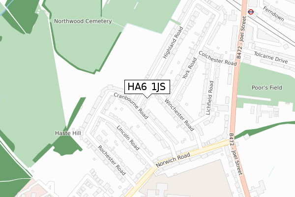 HA6 1JS map - large scale - OS Open Zoomstack (Ordnance Survey)