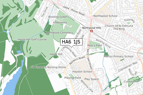 HA6 1JS map - small scale - OS Open Zoomstack (Ordnance Survey)
