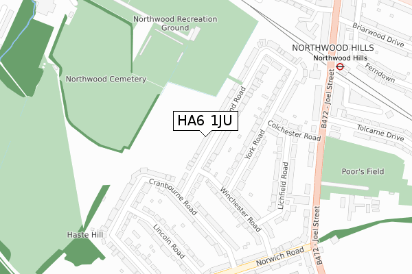 HA6 1JU map - large scale - OS Open Zoomstack (Ordnance Survey)