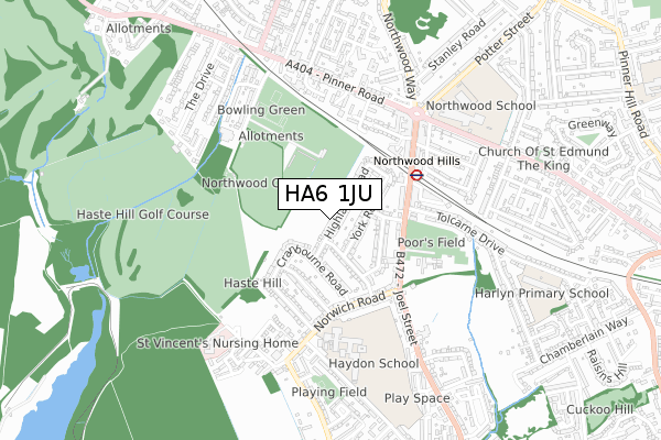 HA6 1JU map - small scale - OS Open Zoomstack (Ordnance Survey)
