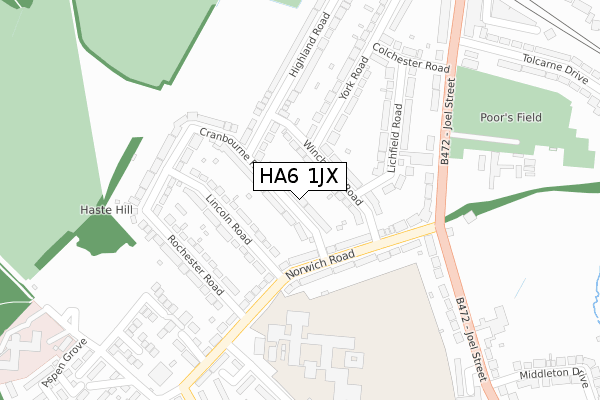 HA6 1JX map - large scale - OS Open Zoomstack (Ordnance Survey)