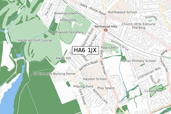 HA6 1JX map - small scale - OS Open Zoomstack (Ordnance Survey)