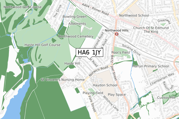 HA6 1JY map - small scale - OS Open Zoomstack (Ordnance Survey)