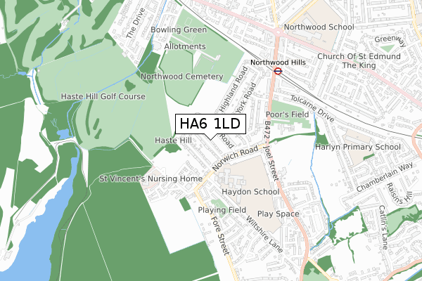 HA6 1LD map - small scale - OS Open Zoomstack (Ordnance Survey)