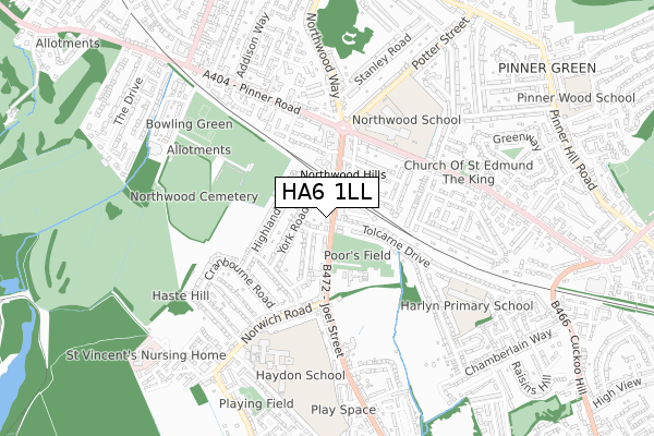 HA6 1LL map - small scale - OS Open Zoomstack (Ordnance Survey)