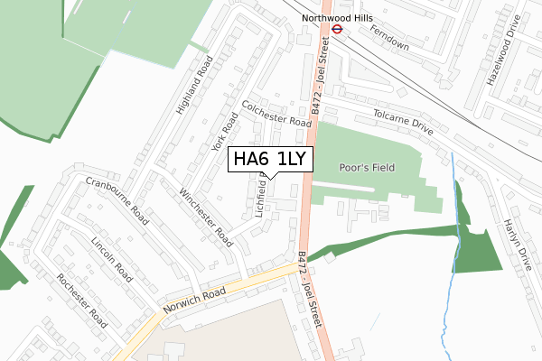 HA6 1LY map - large scale - OS Open Zoomstack (Ordnance Survey)