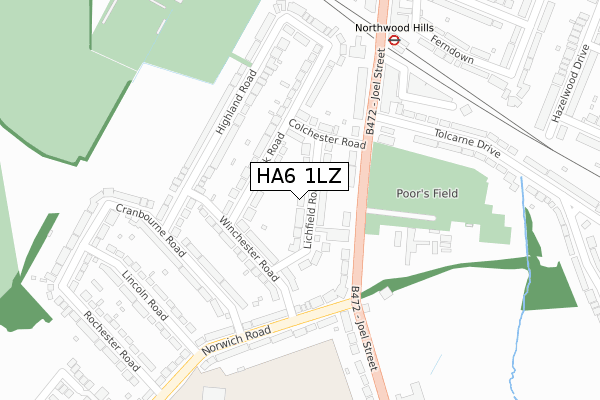 HA6 1LZ map - large scale - OS Open Zoomstack (Ordnance Survey)