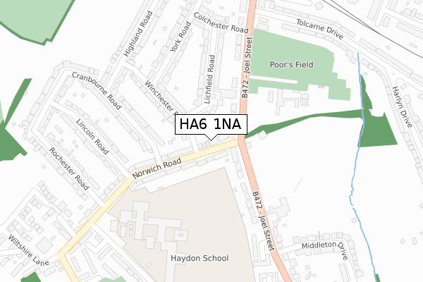 HA6 1NA map - large scale - OS Open Zoomstack (Ordnance Survey)