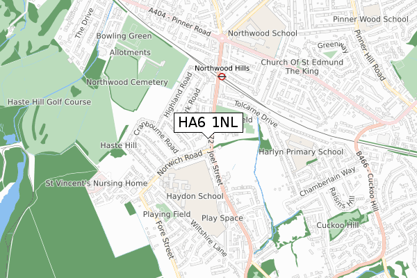 HA6 1NL map - small scale - OS Open Zoomstack (Ordnance Survey)