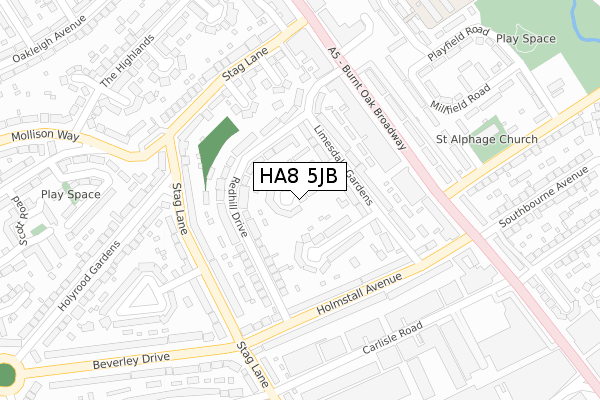 HA8 5JB map - large scale - OS Open Zoomstack (Ordnance Survey)
