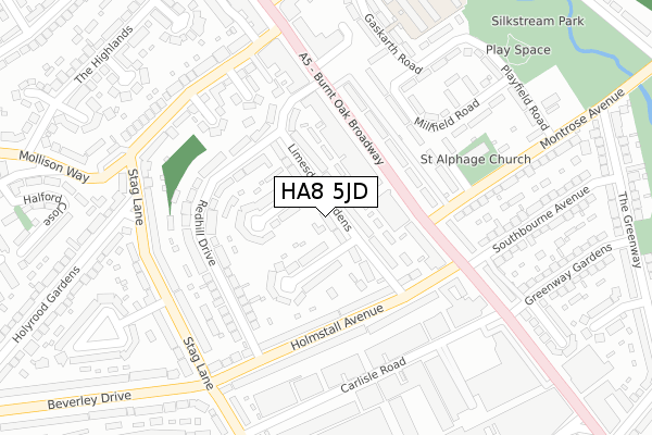 HA8 5JD map - large scale - OS Open Zoomstack (Ordnance Survey)