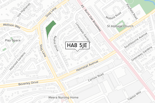 HA8 5JE map - large scale - OS Open Zoomstack (Ordnance Survey)
