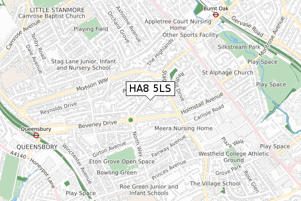 HA8 5LS map - small scale - OS Open Zoomstack (Ordnance Survey)