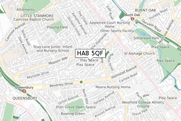 HA8 5QF map - small scale - OS Open Zoomstack (Ordnance Survey)