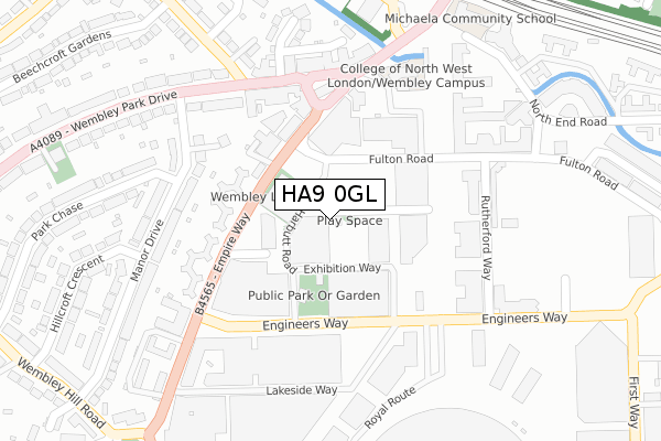 HA9 0GL map - large scale - OS Open Zoomstack (Ordnance Survey)