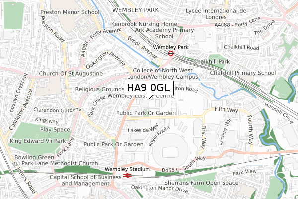 HA9 0GL map - small scale - OS Open Zoomstack (Ordnance Survey)
