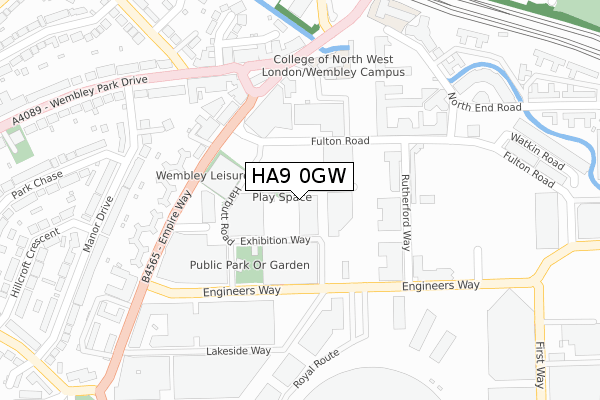 HA9 0GW map - large scale - OS Open Zoomstack (Ordnance Survey)