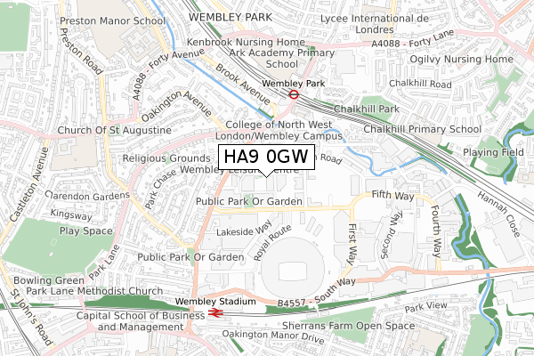 HA9 0GW map - small scale - OS Open Zoomstack (Ordnance Survey)