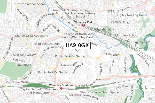 HA9 0GX map - small scale - OS Open Zoomstack (Ordnance Survey)