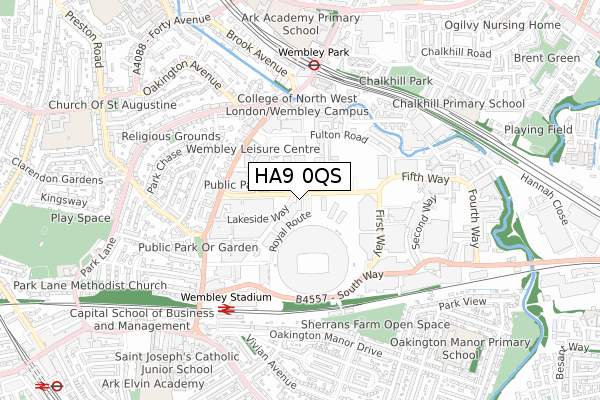 HA9 0QS map - small scale - OS Open Zoomstack (Ordnance Survey)