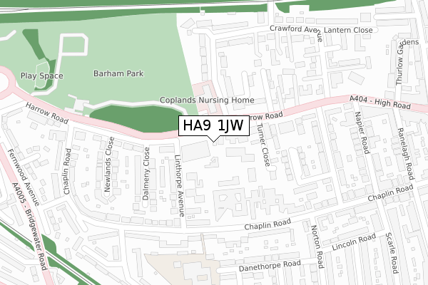 HA9 1JW map - large scale - OS Open Zoomstack (Ordnance Survey)