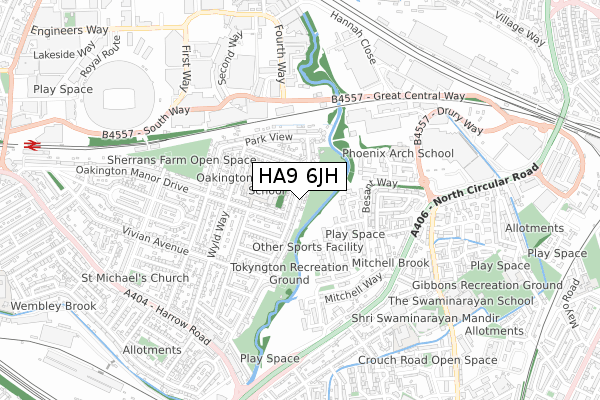 HA9 6JH map - small scale - OS Open Zoomstack (Ordnance Survey)