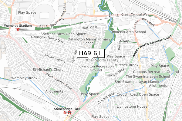 HA9 6JL map - small scale - OS Open Zoomstack (Ordnance Survey)