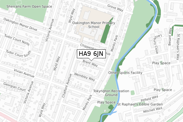 HA9 6JN map - large scale - OS Open Zoomstack (Ordnance Survey)