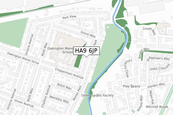 HA9 6JP map - large scale - OS Open Zoomstack (Ordnance Survey)