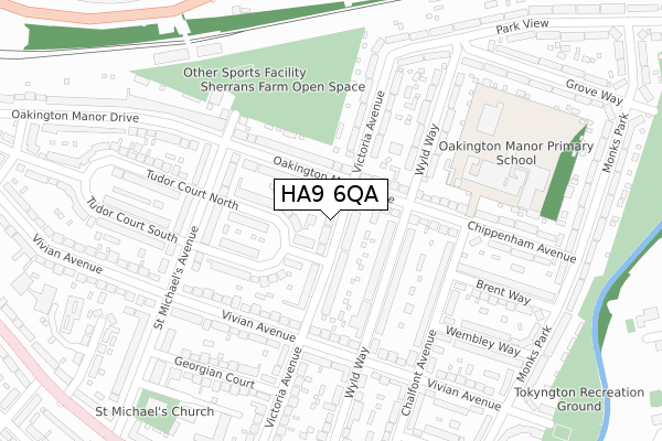 HA9 6QA map - large scale - OS Open Zoomstack (Ordnance Survey)