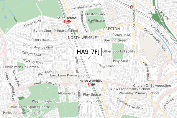 HA9 7FJ map - small scale - OS Open Zoomstack (Ordnance Survey) HA9 7FJ map - small scale - OS Open Zoomstack (Ordnance Survey)