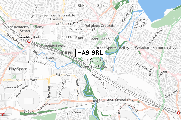 HA9 9RL map - small scale - OS Open Zoomstack (Ordnance Survey)