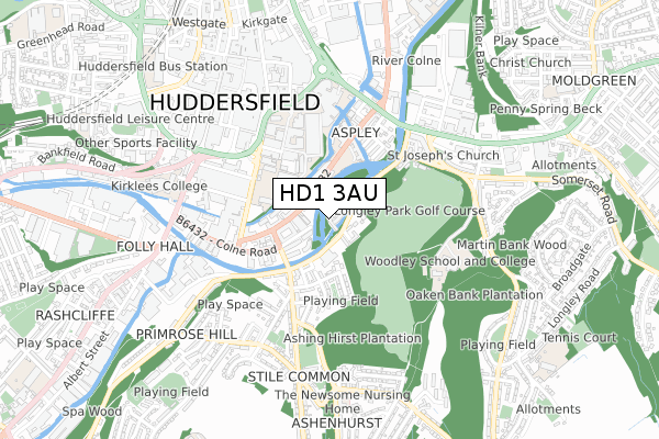HD1 3AU map - small scale - OS Open Zoomstack (Ordnance Survey)