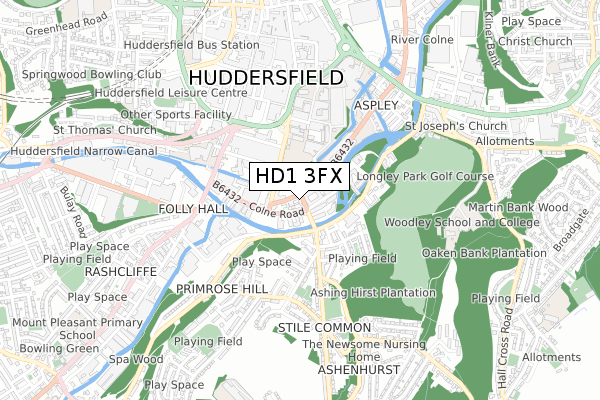 HD1 3FX map - small scale - OS Open Zoomstack (Ordnance Survey)