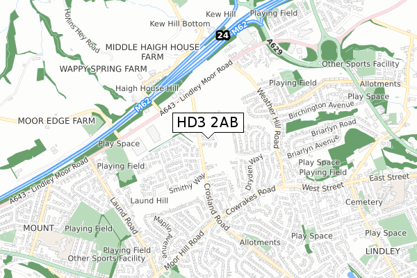 HD3 2AB map - small scale - OS Open Zoomstack (Ordnance Survey)