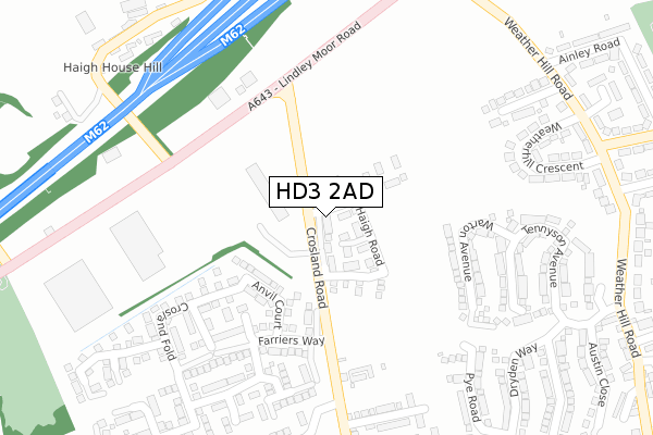 HD3 2AD map - large scale - OS Open Zoomstack (Ordnance Survey)