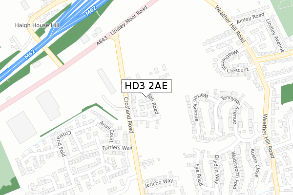 HD3 2AE map - large scale - OS Open Zoomstack (Ordnance Survey)