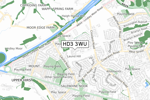HD3 3WU map - small scale - OS Open Zoomstack (Ordnance Survey)
