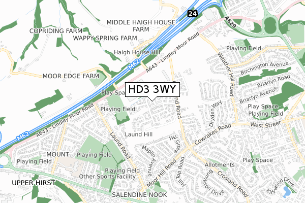 HD3 3WY map - small scale - OS Open Zoomstack (Ordnance Survey)