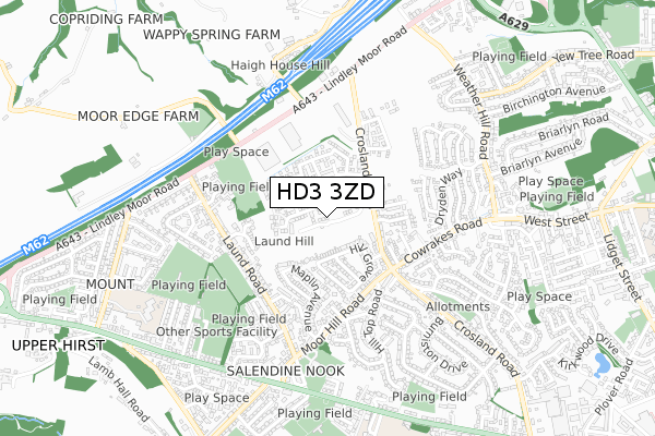 HD3 3ZD map - small scale - OS Open Zoomstack (Ordnance Survey)