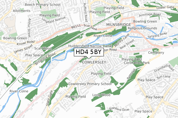 HD4 5BY map - small scale - OS Open Zoomstack (Ordnance Survey)