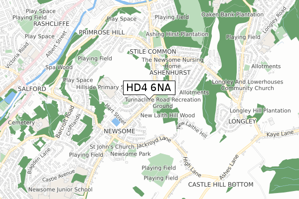 HD4 6NA map - small scale - OS Open Zoomstack (Ordnance Survey)