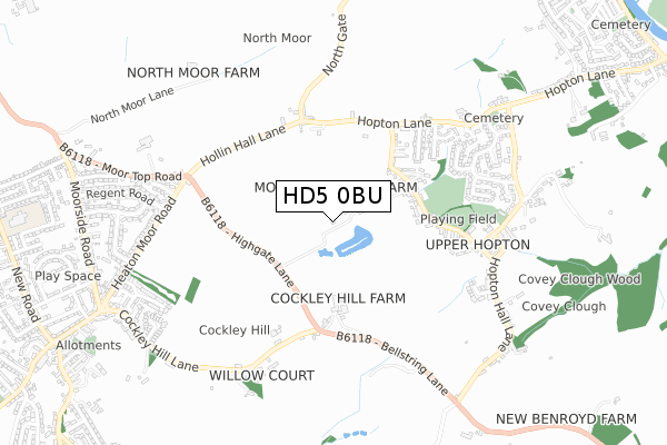 HD5 0BU map - small scale - OS Open Zoomstack (Ordnance Survey)