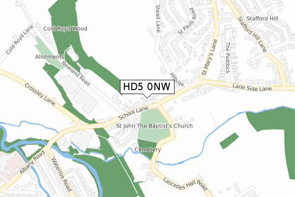HD5 0NW map - large scale - OS Open Zoomstack (Ordnance Survey)