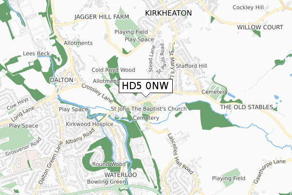 HD5 0NW map - small scale - OS Open Zoomstack (Ordnance Survey)
